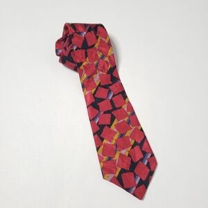 Guy Laroche vintage silk tie red square abstract pattern stripes